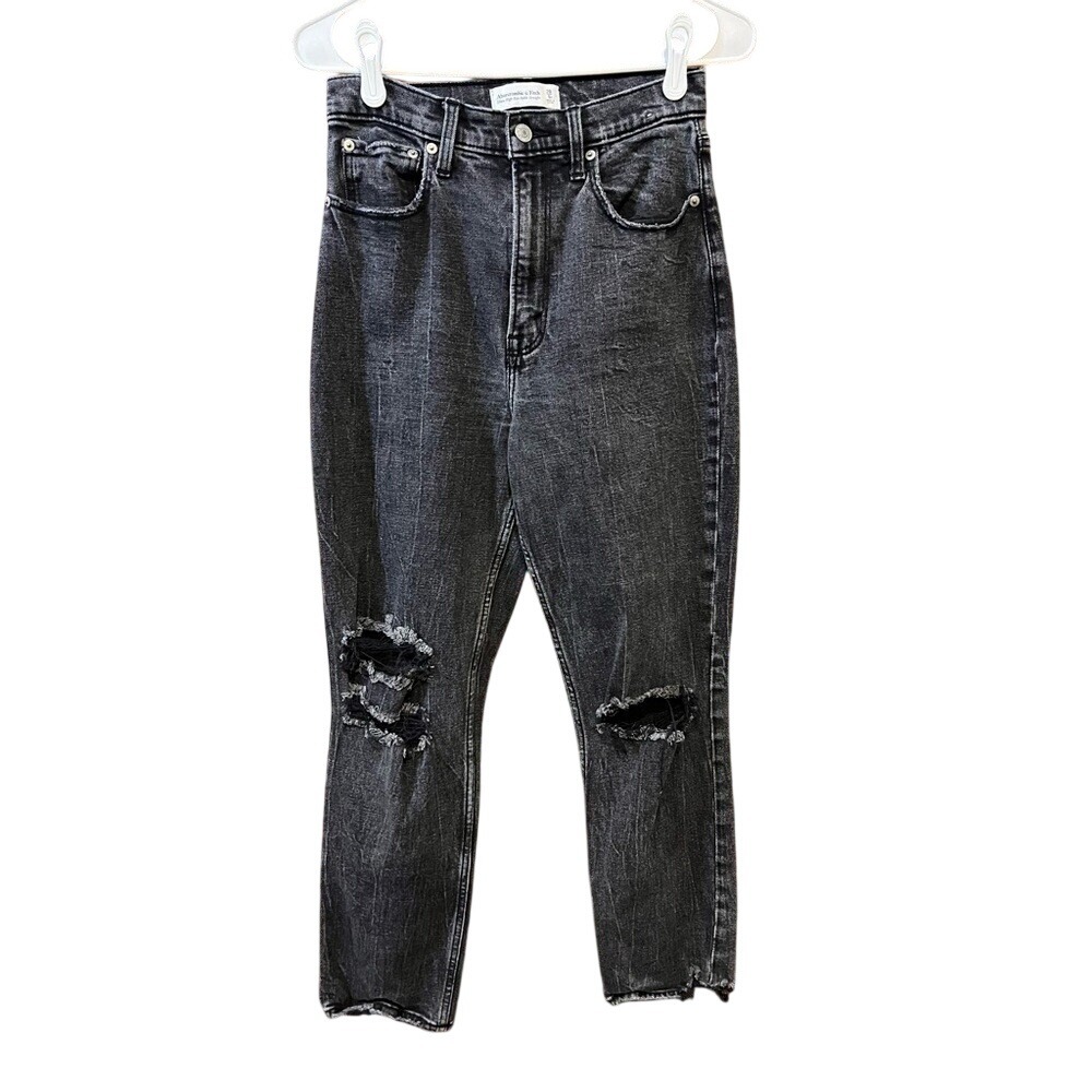 Abercrombie & Fitch Ultra High Rise Ankle Straight Distressed Black Jeans 28‎ 6R